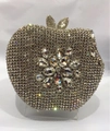 Macro shot of apple-shaped luxury clutch bag with crystal floral pattern and rhinestones - Silver / White Zirconia