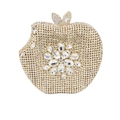 Sac de soirée luxueux en forme de pomme avec strass dorés et fermoir feuille - Or / Zircone Blanche