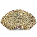 Golden fan-shaped evening clutch bag covered in sparkling AB rhinestones for formal parties - Gold AB