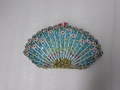 Exquisite fan-shaped evening clutch bag with colorful rhinestones and blue glitter finish - Blue Gradient