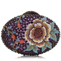 Pochette de soirée ovale de luxe avec motif floral en strass colorés et cristaux violets - Violet