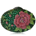 Pochette de soirée ovale ornée de fleurs en strass roses et détails de feuilles vertes - Vert