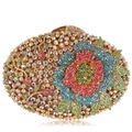 Pochette ovale ornée de fleurs en strass colorés avec monture en métal doré - Or Irisé