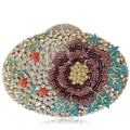 Oval crystal clutch bag with a vibrant floral diamond pattern and metal snap closure - Silver Multicolor