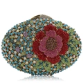 Pochette de soirée élégante en forme d'œuf avec motif floral coloré en strass - Or Bleu Multi