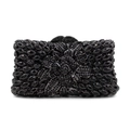 Elegant black evening clutch bag with 3D floral rhinestone design and luxury crystals - Black