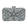 Elegant silver clutch bag with sparkling rhinestones and crystal flower centerpiece - Silver