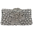 Elegant silver evening clutch bag with full rhinestone floral pattern and crystal finish - Silver