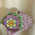 Elegante borsa da sera con strass colorati e design floreale a forma di pavone - Oro Multicolore