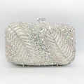 Elegante borsa clutch da sera con strass colorati e motivo a foglia - Bianco AB