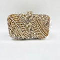 Elegant gold evening clutch bag with leaf-shaped sparkling rhinestone crystals - Gold AB