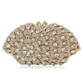 Elegante pochette da sera dorata con motivi floreali in cristallo e chiusura in metallo - Oro con cristalli bianchi