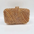 Elegant rectangular evening clutch bag with champagne rhinestone leaf patterns - Champagne
