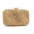 Lussuosa borsa da sera dorata con strass scintillanti e trame a foglia e piuma - Oro / Strass Dorati