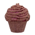 Pink cupcake-shaped evening bag with sparkling rhinestones and gold metal hardware - Pink