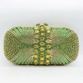 Detailed close-up of emerald green crystal evening clutch bag with gold flower clasp - Emerald Radial Symmetrical Floral Style (51)