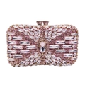 Elegant rectangular evening clutch bag with pink rhinestones and gold metal frame - Pink