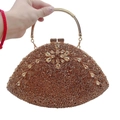 Sparkling bronze gold wisteria flower crystal evening clutch bag with ring handle - Gold / Gold Rhinestone
