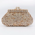 Close-up of golden evening clutch bag with intricate crystal floral patterns and jewel clasp - Golden Full Rhinestone Floral Jewel Buckle Style (13)