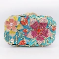 Exquisite floral rhinestone pattern detail on blue glitter evening clutch with gold frame - Blue Glitter Colorful Floral Style (9)