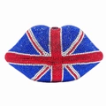 Lip-shaped evening clutch bag with British flag rhinestone design and metal frame - Lip Shape / Union Jack Style