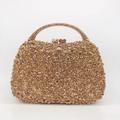 Luxurious champagne gold evening clutch with rhinestones and heart-shaped clasp closure - Gold / Gold Rhinestone