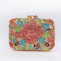 Detailed macro shot of a crystal floral clutch bag with red rose rhinestone pattern - Golden Red Rose Floral Full Rhinestone Style (11)