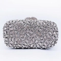 Detailed close-up of hollowed-out silver evening clutch bag with sparkling rhinestones - Silver Radial Crystal Heart Buckle Style (21)