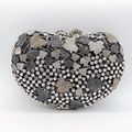 Bolso de noche de lujo con pedrería en diseño de hojas de uva y cierre de metal brillante - Negro Gris Plata