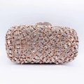 Close-up of luxury rose gold evening clutch featuring hollowed weave and sparkling crystals - Rose Gold Hollow Woven Texture Style (45)