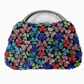 Elegante borsa da sera ovale con strass floreali colorati e manico in cristallo verde - Nero Iridescente