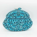 Macro detail of luxury mermaid shell clutch with hand-set blue crystals and jewels - Sky Blue Shell Shape Full Rhinestone Style (44)