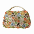 Detailed macro view of luxury evening clutch with colorful floral crystal patterns - Gold Multicolor