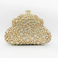 Detailed close-up of luxurious golden clutch bag featuring rainbow crystals and bow design - Golden AB Bowknot Shape (46)