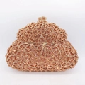 Detailed view of the champagne gold rhinestones and bow design on this elegant clutch bag - Rose Gold Bowknot Full Rhinestone Style (37)