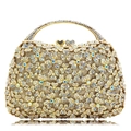 Detailed macro of champagne gold clutch featuring 3D rhinestone floral patterns and gems - Gold AB