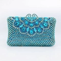 Detailed view of hollow gold clasp and sky blue crystal floral patterns on evening clutch - Sky Blue Royal Style Floral Full Rhinestone Style (40)