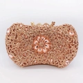 Detailed close-up of rose gold clutch with sparkling crystals and large petal gemstones - Rose Gold Floral Full Rhinestone Buckle Style (39)