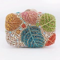 Macro shot of colorful rhinestone leaf patterns and metal closure on evening clutch bag - Colorful Variegated Leaf Full Rhinestone Style (34)