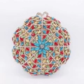 Detailed front view of round evening clutch with colorful marquise rhinestones and gold frame - Multicolor Diamond Starburst Floral Style (29)