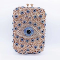 Detail showing crystal evil eye patterns on rose gold luxury evening clutch bag - Rose Gold Evil Eye Multicolor Full Rhinestone Style (27)