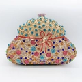 Détails de la pochette de soirée sertie de cristaux colorés et fermoir nœud raffiné - Or Multicolore