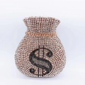 Macro shot of money bag evening clutch featuring sparkling rhinestones and dollar sign - White Full Rhinestone Dollar Sign Money Bag Shape (26)