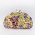 Close-up of luxury hollow evening clutch bag with grape pattern and colorful rhinestones - Golden Grape Vine Multicolor Full Rhinestone Style (23)