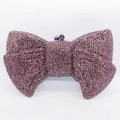 Macro shot of bow-shaped evening clutch bag with deep purple rhinestones and gem clasp - Dark Purple Magenta Bowknot Full Rhinestone Shape (49)