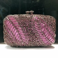 Stone clutch evening bag with pink and purple rhinestones in a leaf pattern design - Purple