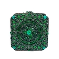 Elegant emerald green square clutch bag with vintage rhinestone crystal pattern - Small Square Case / Green
