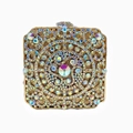 Luxurious square clutch bag with AB crystal rhinestones and golden metal frame - Small Square Case / Gold AB
