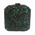 Detail of green and black rhinestone evening clutch bag with emerald-cut jewel accent - Green