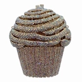 Sparkling cupcake-shaped evening clutch bag with colorful rhinestones and metal closure - Gold AB